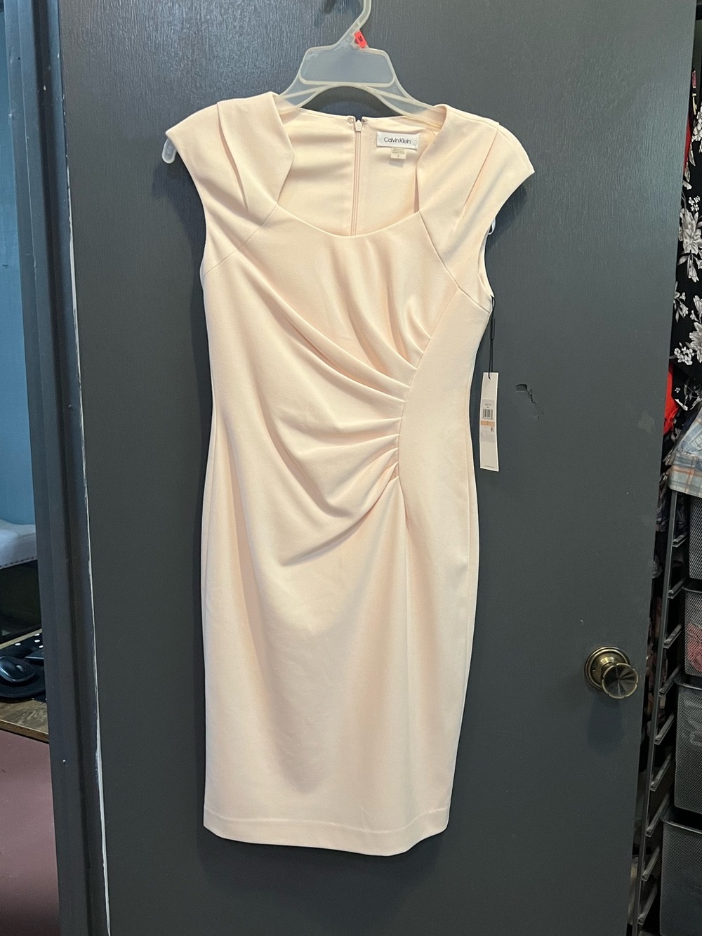 Calvin Klein Light Blush Cap-Sleeve Ruched Sheath Dress